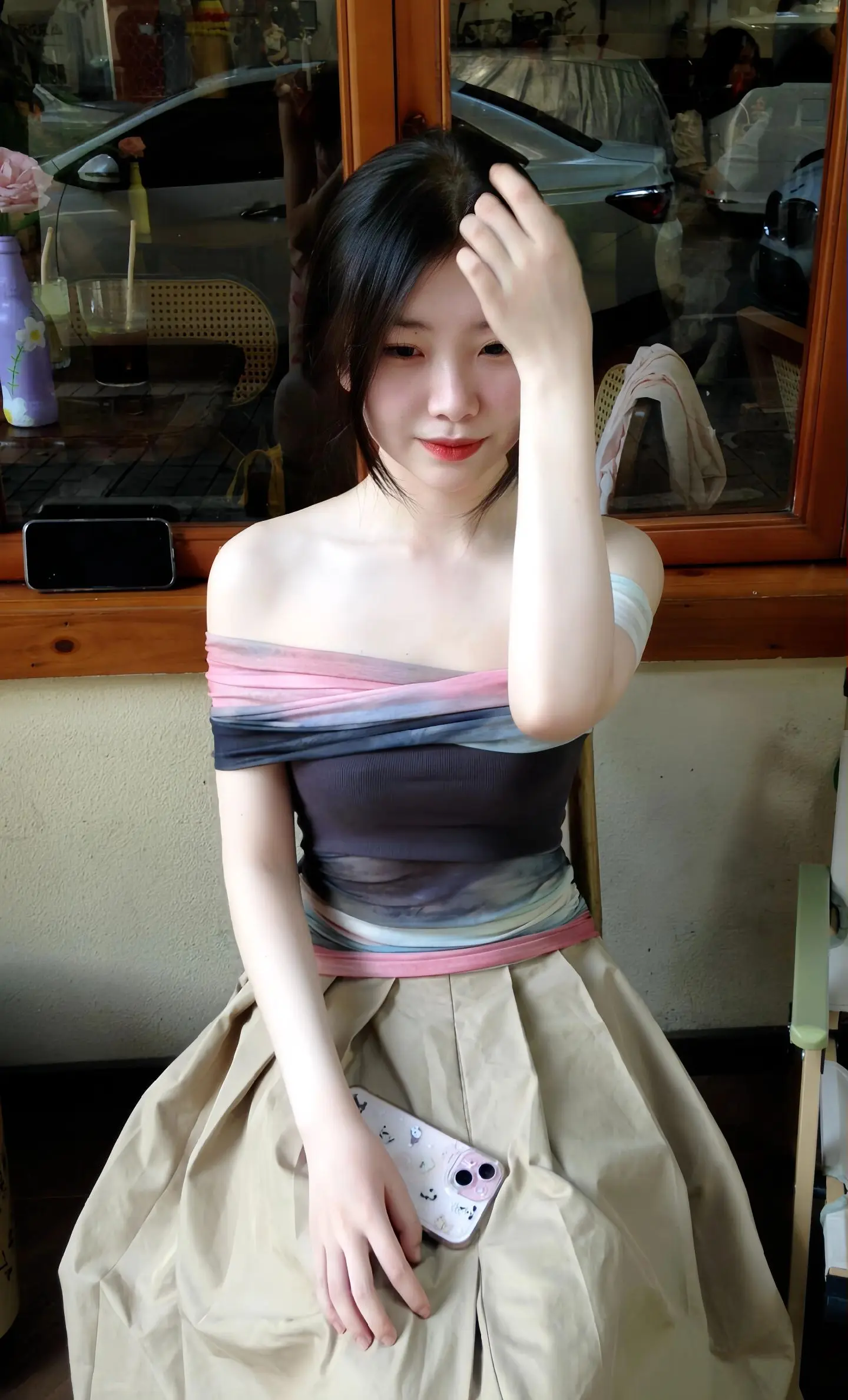 艺术感露肩针织小衫➕韩版休闲半身长裙~上身慵懒韩系~时尚百搭~时髦美丽