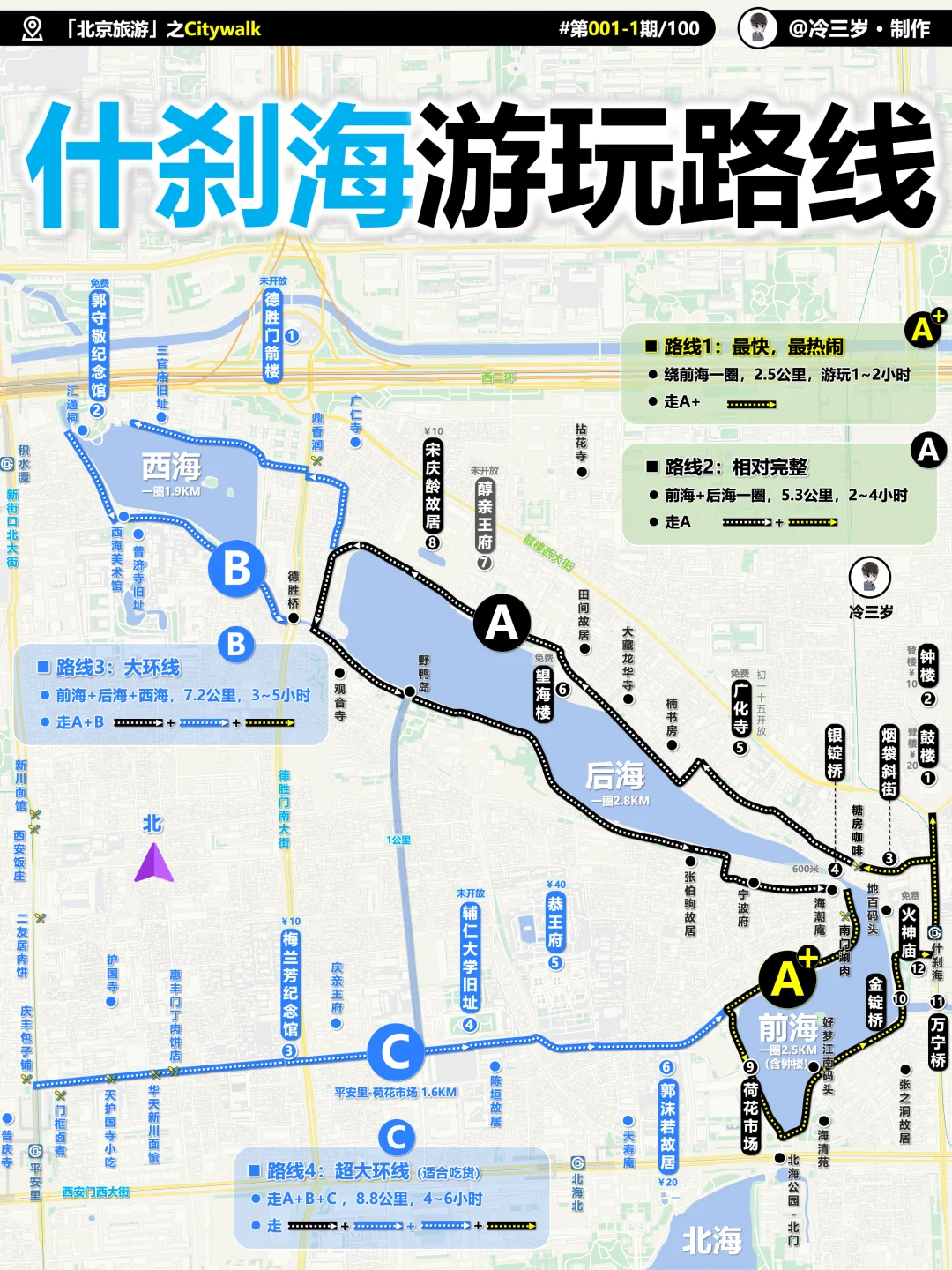 后海太大了，4条经典路线攻略，一图看懂