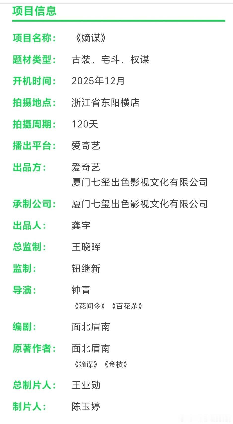 嫡谋组训，好像开拍得1月了 ​​​