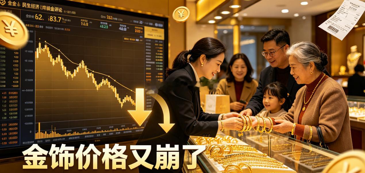 金饰价格又崩了 金饰价格回落，对普通消费者最直接的好处是购买成本下降，婚嫁、送礼