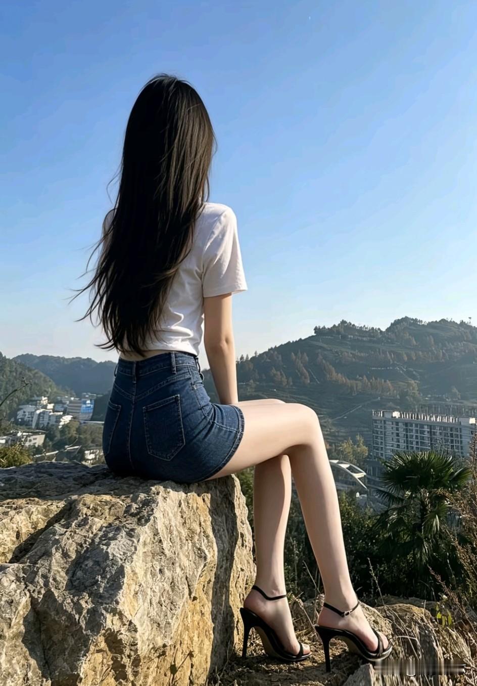 俯瞰城市，享受自由时光，黑白配的穿搭，简约而时尚。