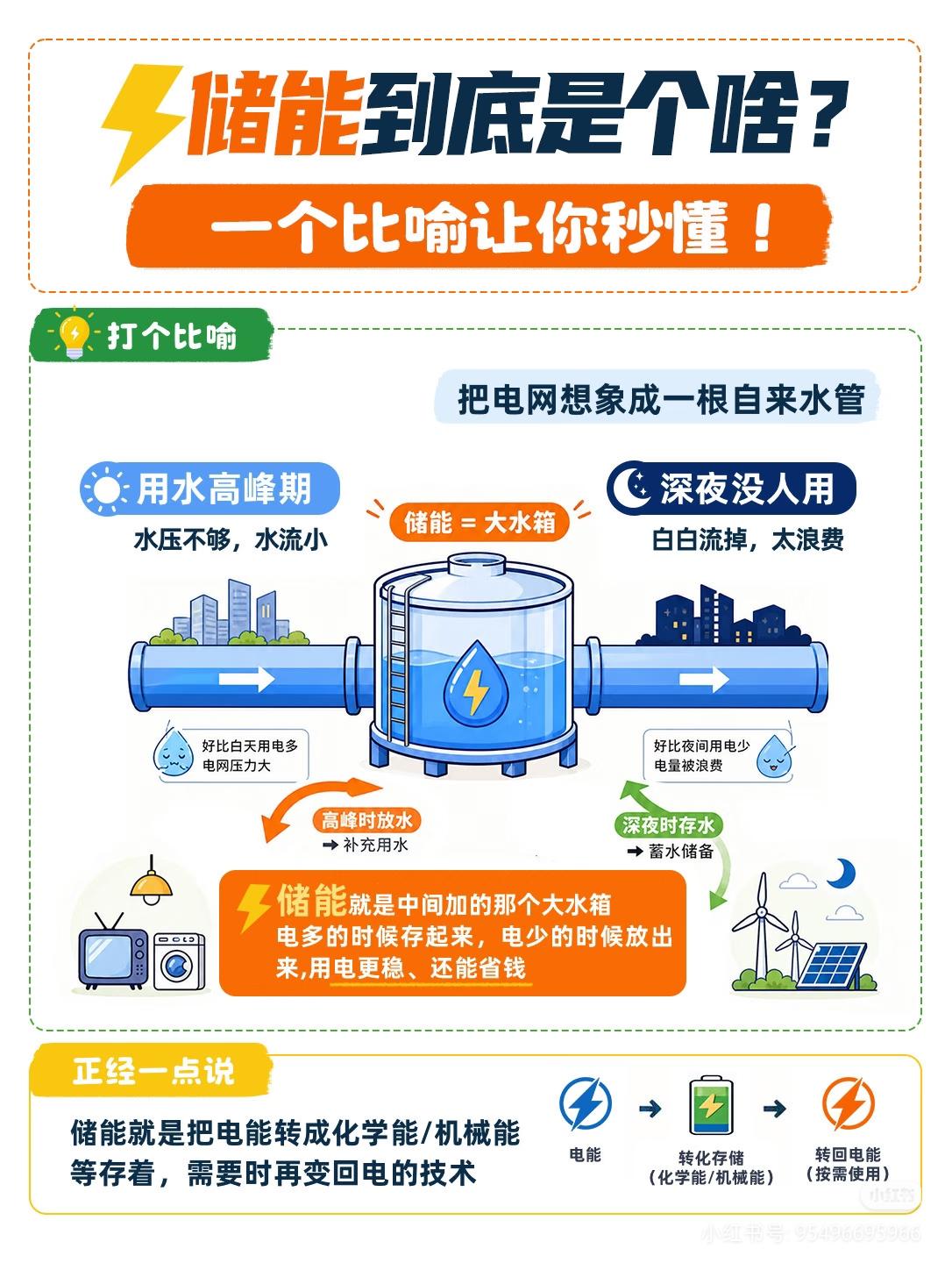 储能赛道逻辑清晰，碳中和刚需长坡厚雪
不少人看不懂储能，用水箱类比瞬间通透：富余