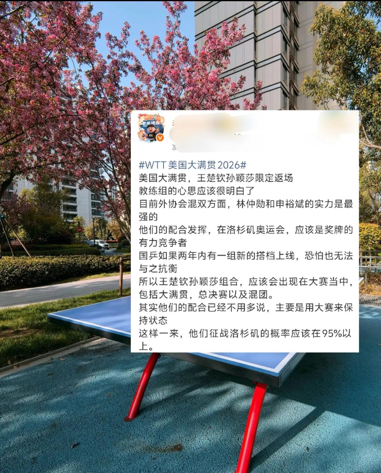 美国大满贯，孙颖莎王楚钦限时返场。孙颖莎 王楚钦 莎头