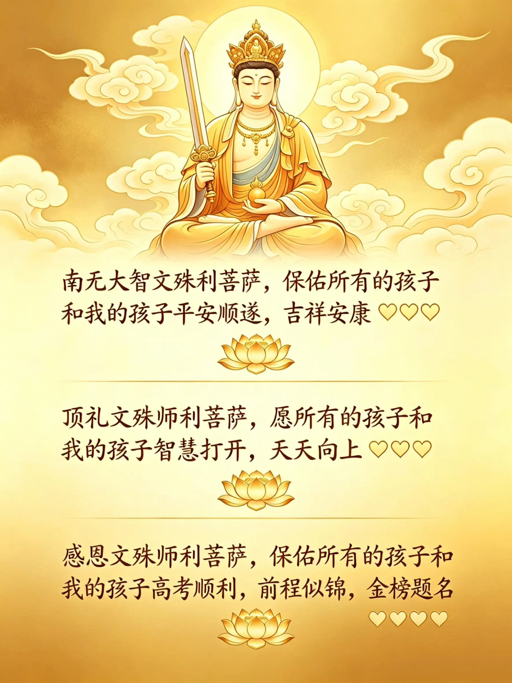 文殊菩萨在上，在此一拜，今天高考，祝我的儿子非常稳 ，低级和粗心错误都...
