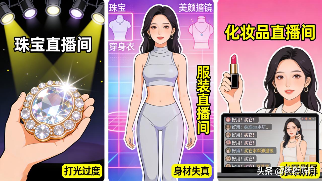 现在的直播间真的很难让人相信
卖珠宝的，那光打的所有珠宝晶莹剔透，油光滑亮，个个