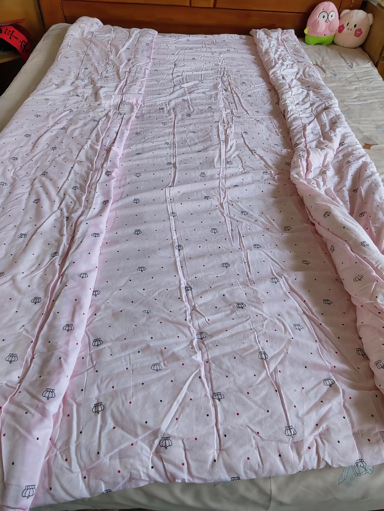 我准备缝被子，铺平被面，放上棉絮，棉絮不好摆弄，瞥见我家那位，在安安稳稳的喝茶刷