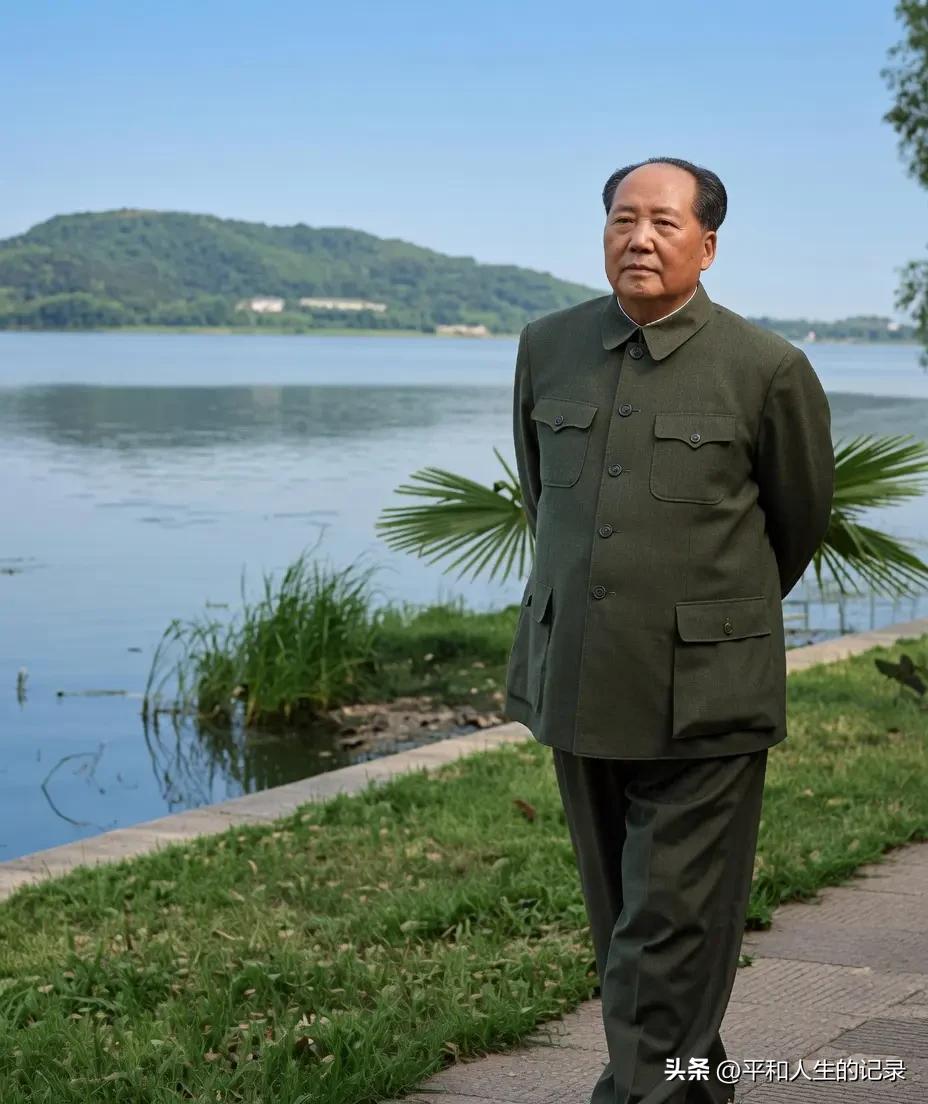 人民的好领袖，中园的定海钟:龙行虎步，气宇轩昂。伟大的领袖毛主席。如今我们的生活
