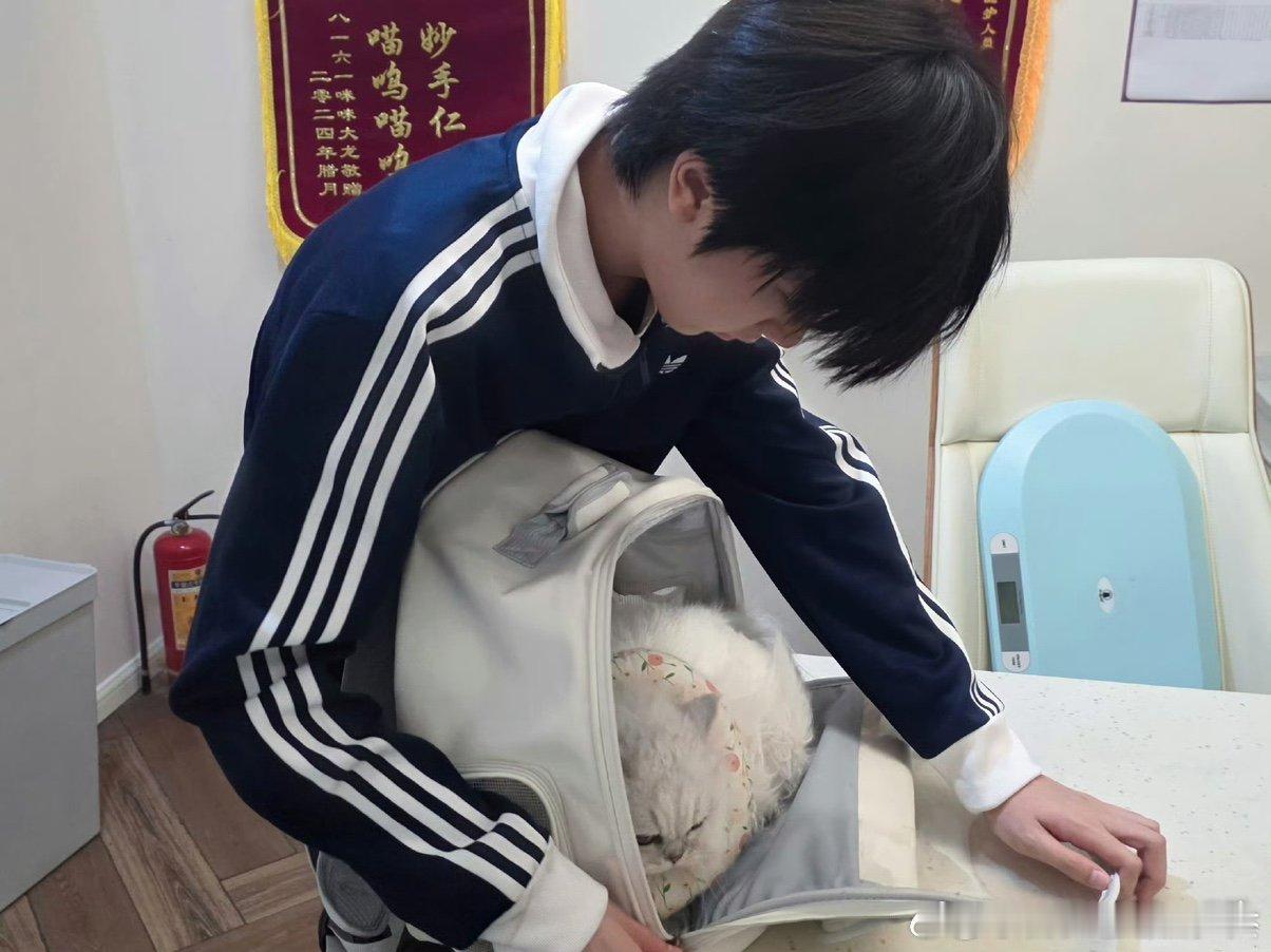魏子宸晒和小猫合照魏子宸泡泡晒小猫 好乖呀 ​​​