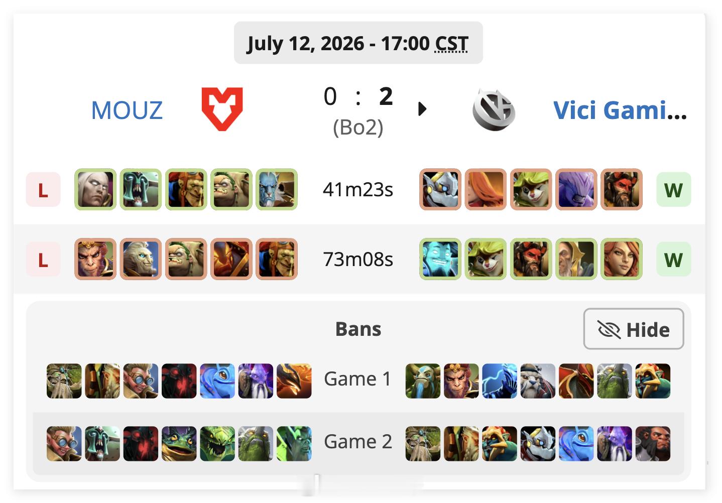 电竞世俱杯EWC 2026小组赛第五轮，Vici Gaming 2比0战胜MOU