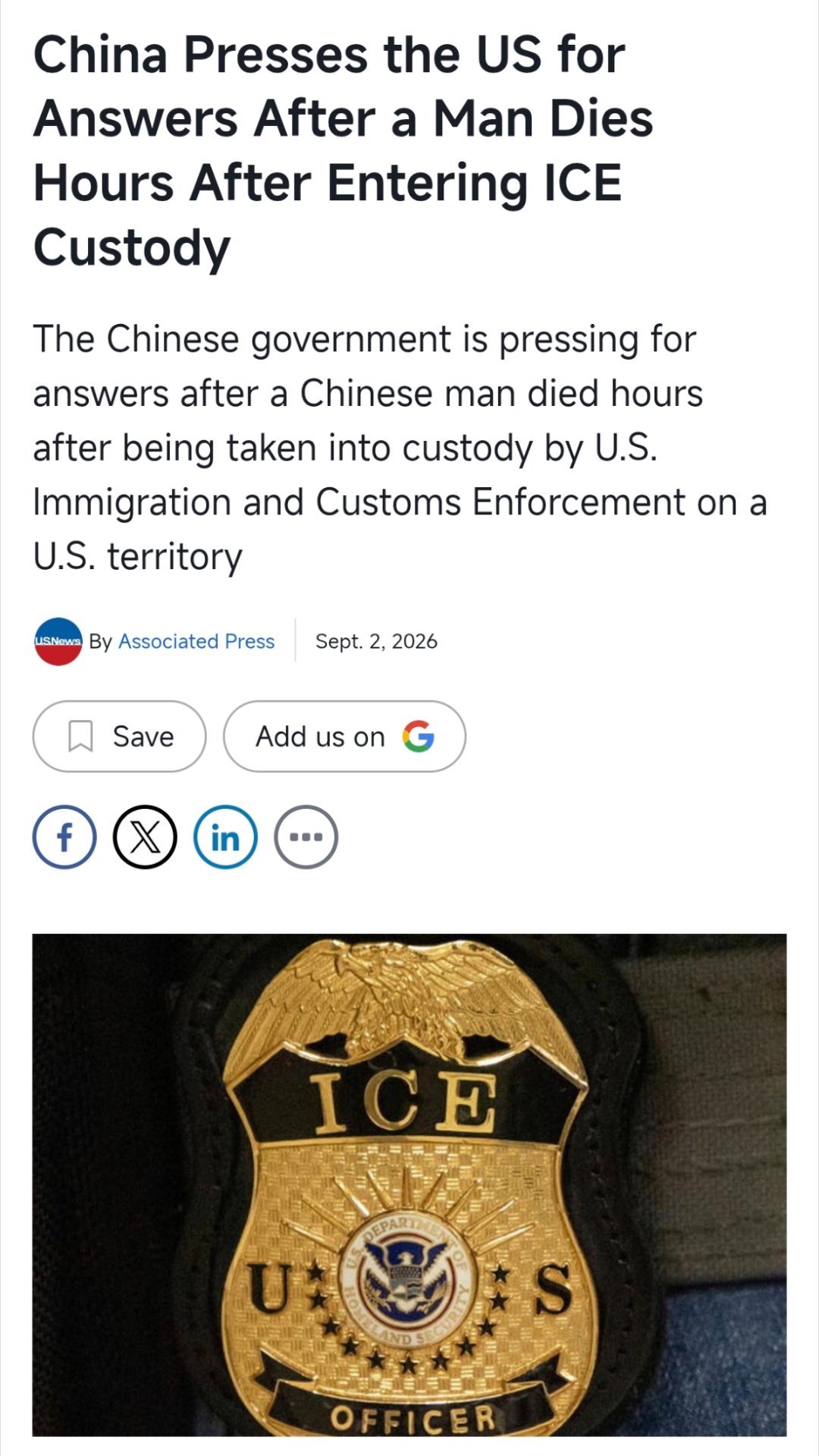 使馆通报中国公民在菲被羁押离世¹ 巧了，美国那边也有一个中国公民在移民局被羁押死