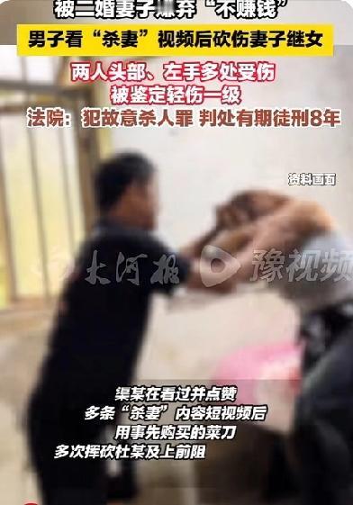 男子被二婚妻子嫌弃不赚钱，于是效仿“杀妻”视频砍伤妻女获刑8年！
一段重组婚姻的