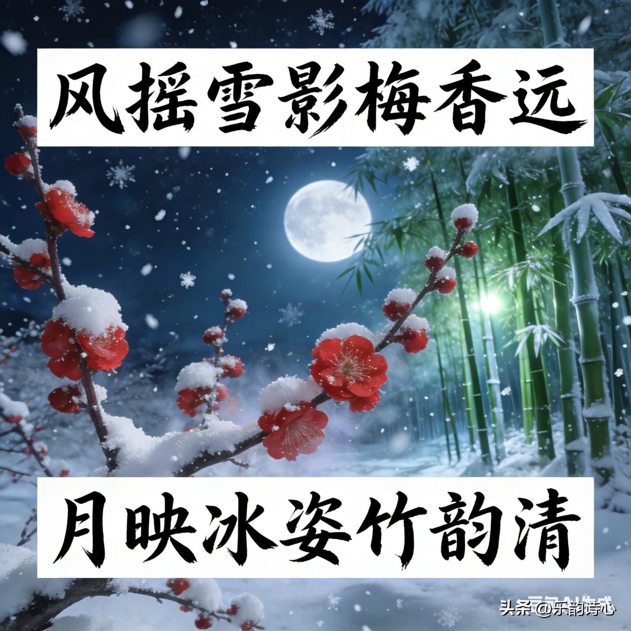 月映冰姿竹韵清。看到这上联“风摇雪影梅香远”，简直绝了！风轻轻摇着雪的影子，梅花