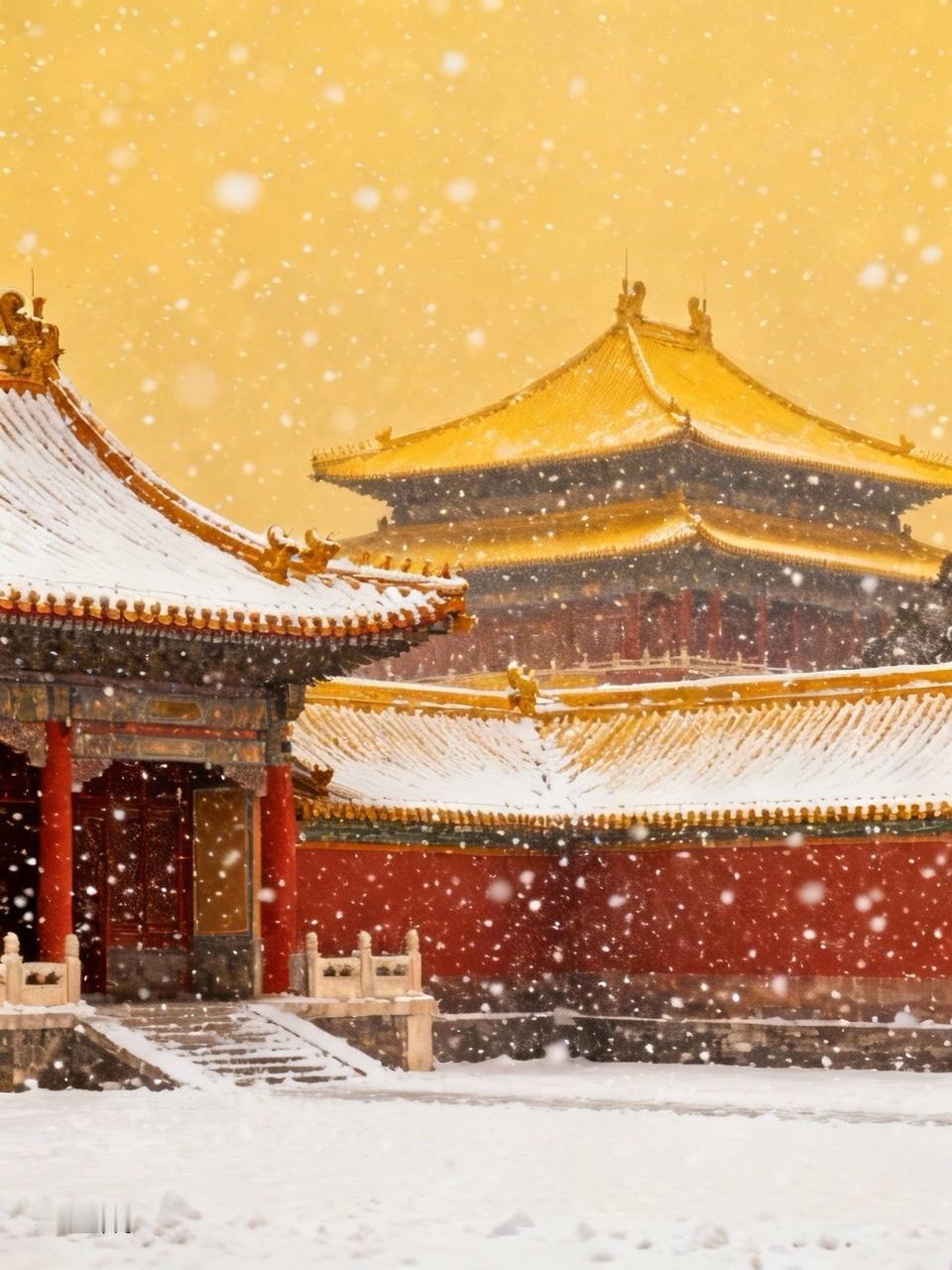 12月12日北京这场雪可太火了！全市平均降雪量都有0.6毫米呢。雪花飘落在故宫，
