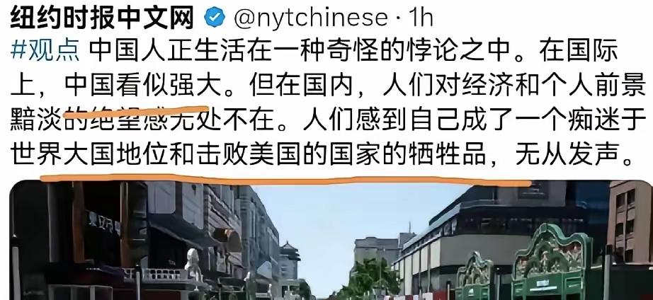 纽约时报称，中国人生活在一种奇怪的悖论中，在国际上中国看似强大，但在国内，人们对