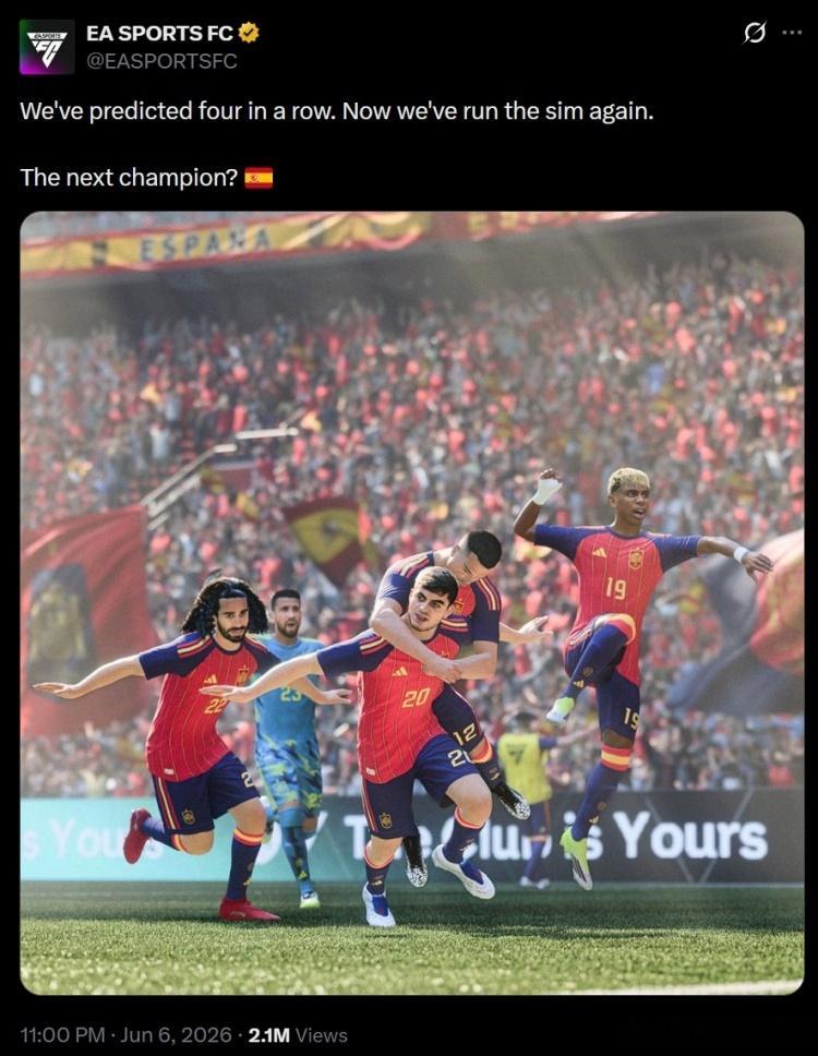 全网热议！四届世界杯预测全对的FC26，今年点名西班牙登顶，你看好吗？世界杯向来