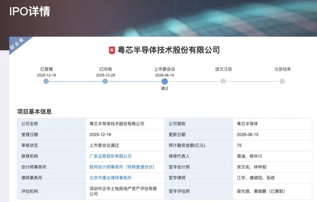 粤芯半导体创业板IPO过会！

6月15日，深交所官网显示，粤芯半导体技术股份有