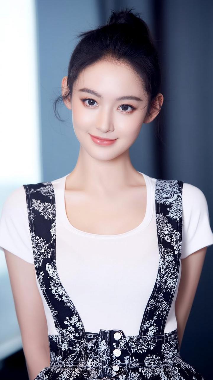 甜美少女风，黑白印花背带裙，清新自然，元气满满！🌸💕