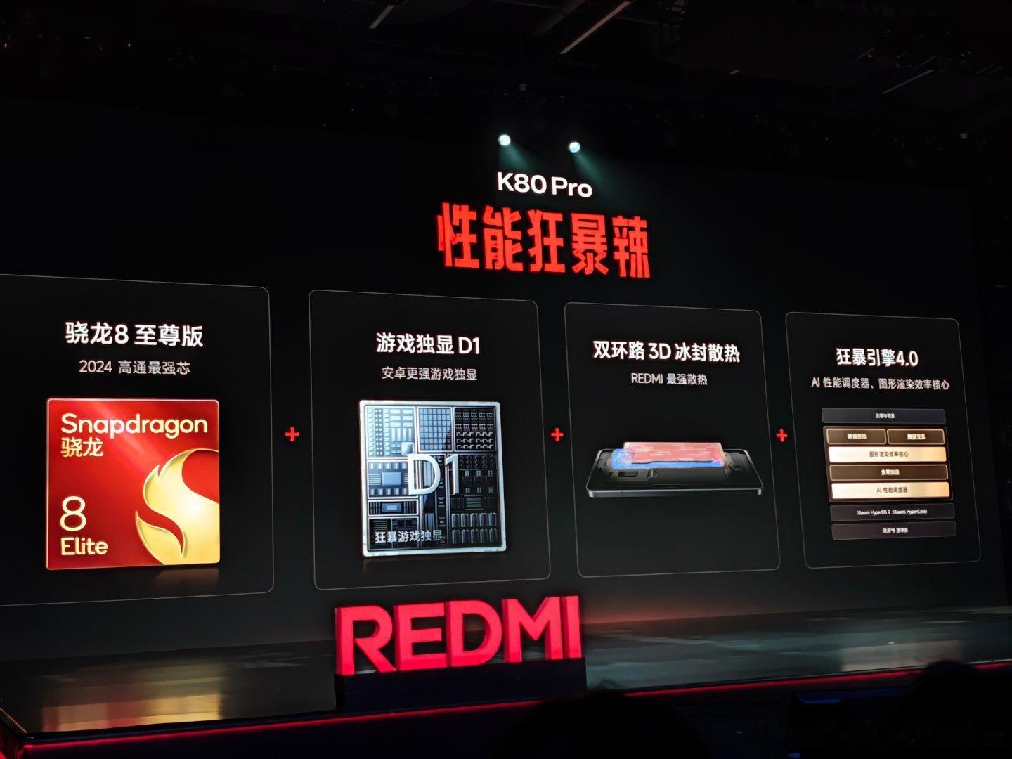 红米K80发布会 K80Pro性能配置方面，一句话总结就是旗舰双芯+超强散热+满