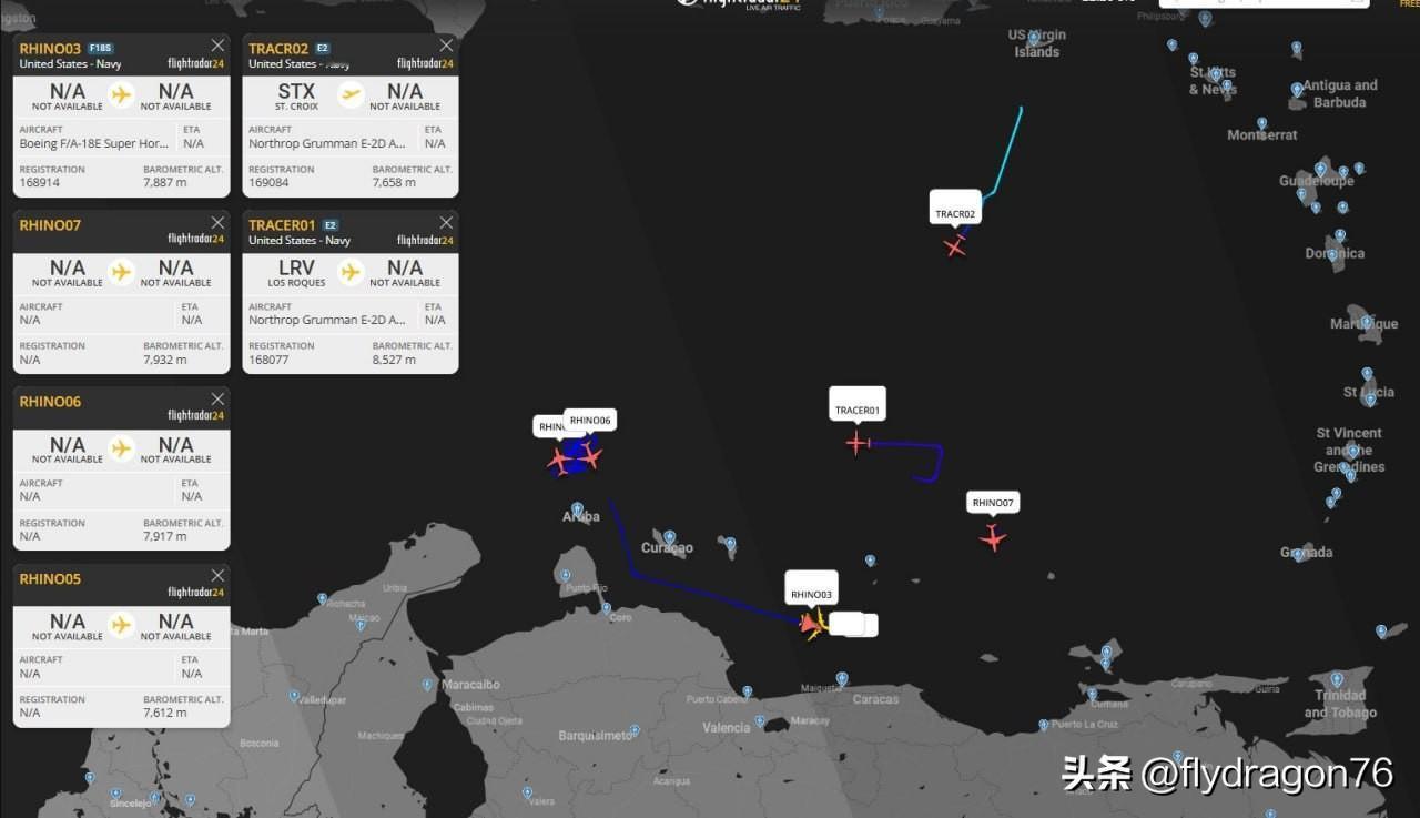 🇺🇸🇻🇪昨天，一架E-2D“鹰眼”舰载预警机和数架F/A-18E/F“超