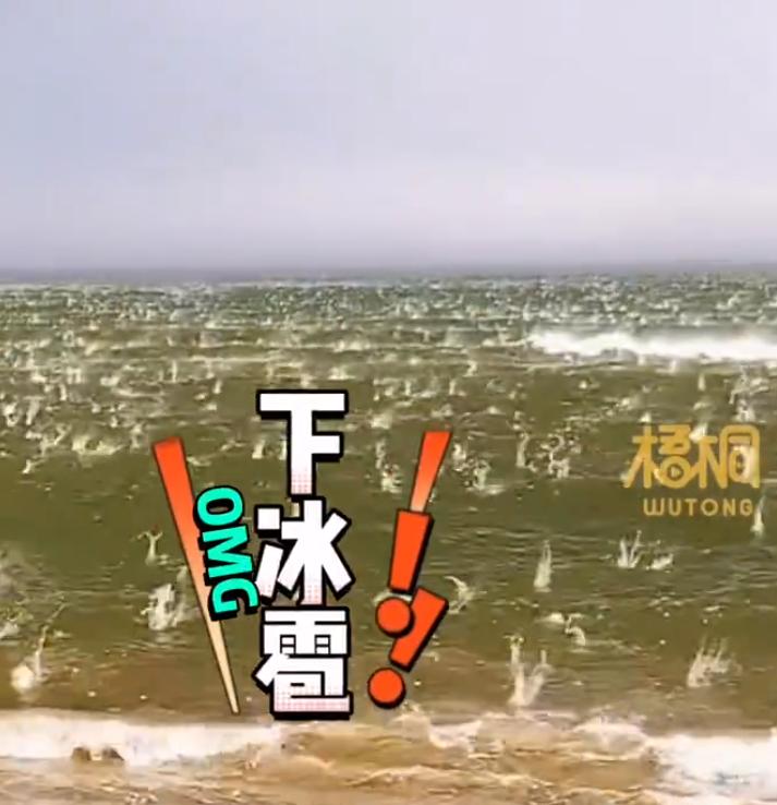 【冰镇大海？】7月8日，河北秦皇岛。一游客在秦皇岛海边游玩时突然下起了大冰雹，一