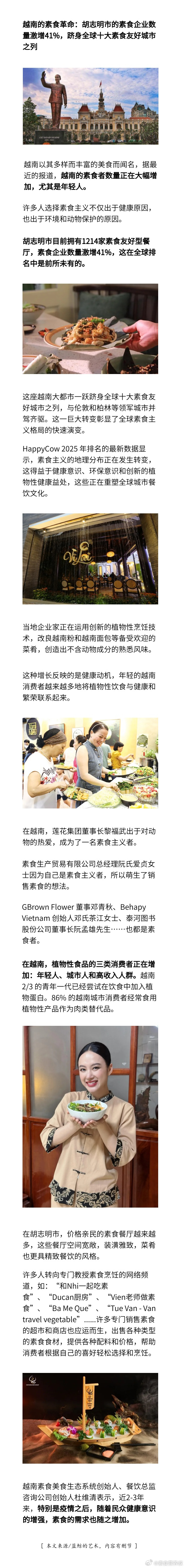 越南正掀起素食革命！胡志明市素食企业激增41%，跻身全球十大素食友好城市。 