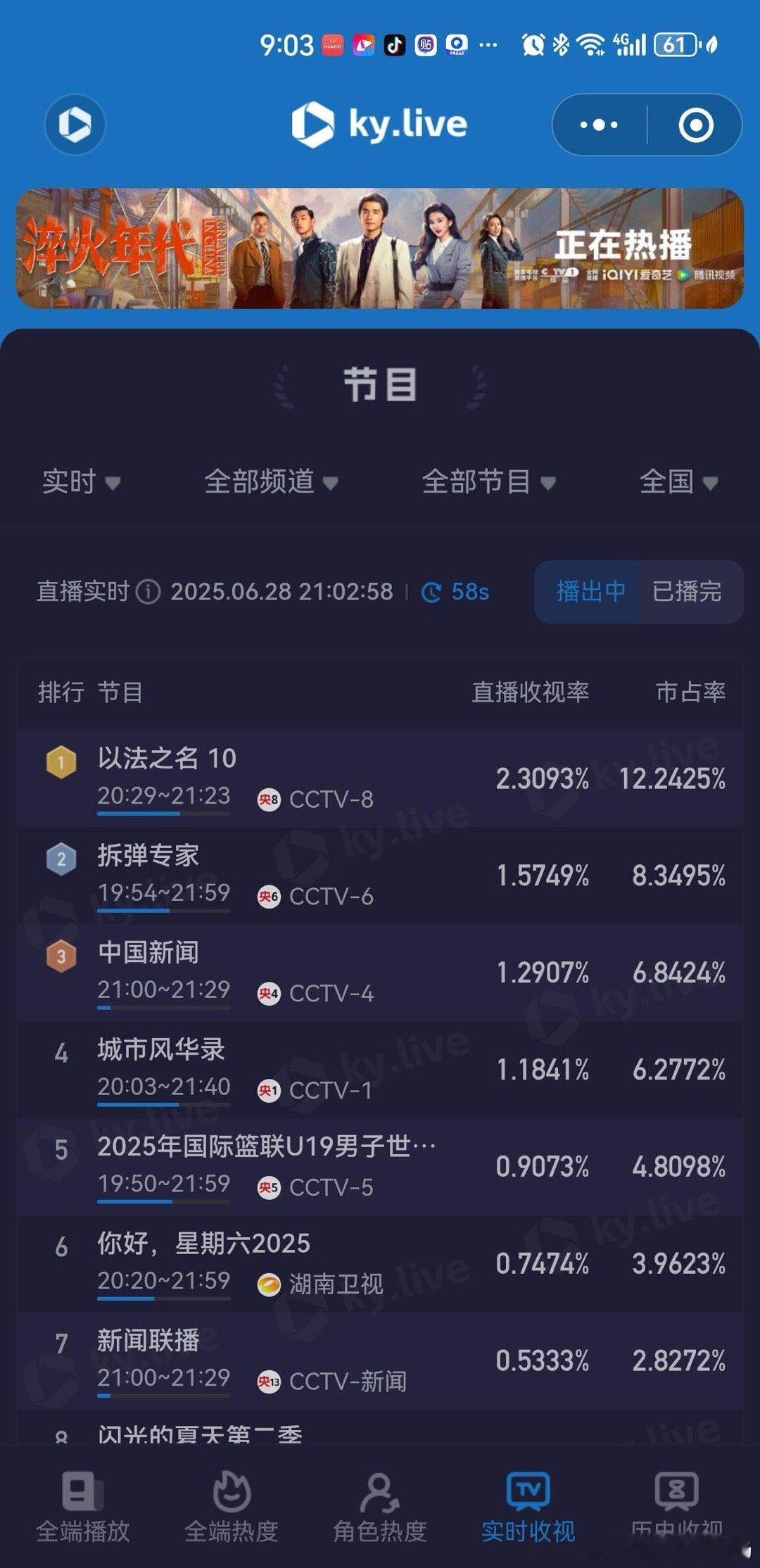 以法酷云实时收视峰值破2.38 ​​​