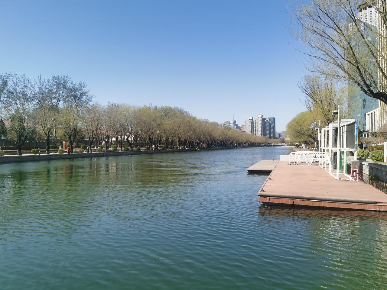 宁静的河畔漫步，享受城市绿洲的宁静与美好。