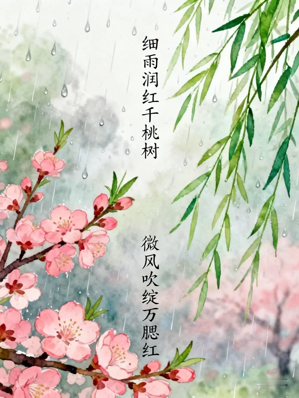 下联：微风吹绽万腮红。