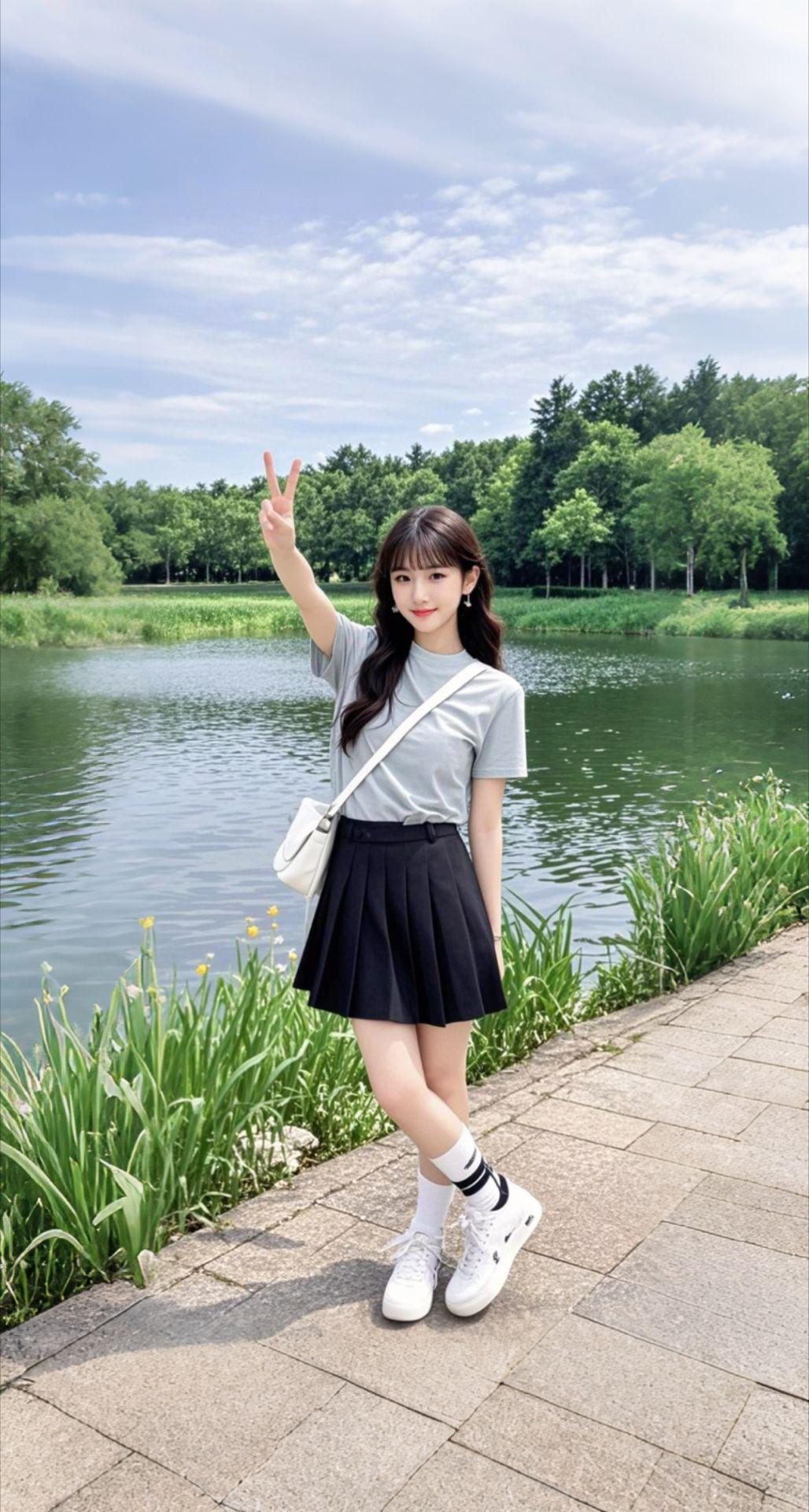 AI扩图 AI湖畔少女