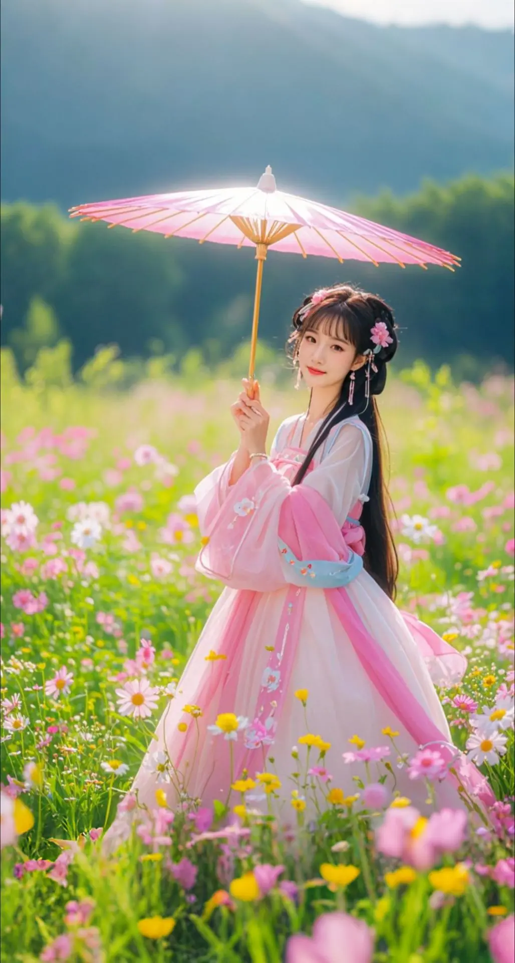 AI扩图 AI花海仙韵少女