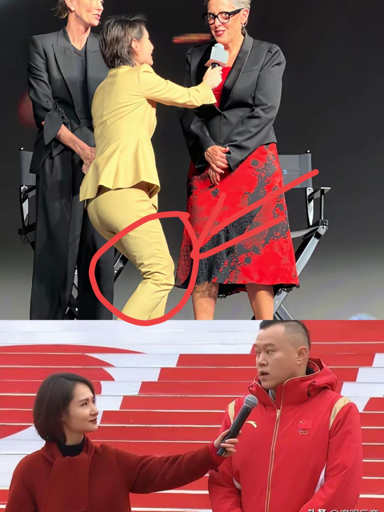看了上海主持人，陈璇半蹲着采访《奥德赛》团队的事，
她回应了，说是为了不挡住嘉宾