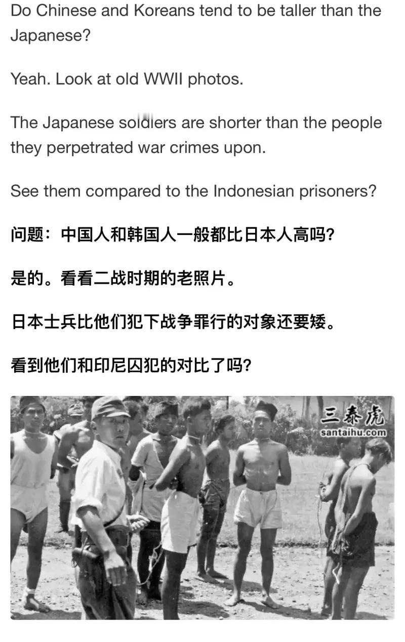 这张图片是外网关于东亚人群身高讨论的汉化版本，核心问题是中国人和韩国人是否普遍比