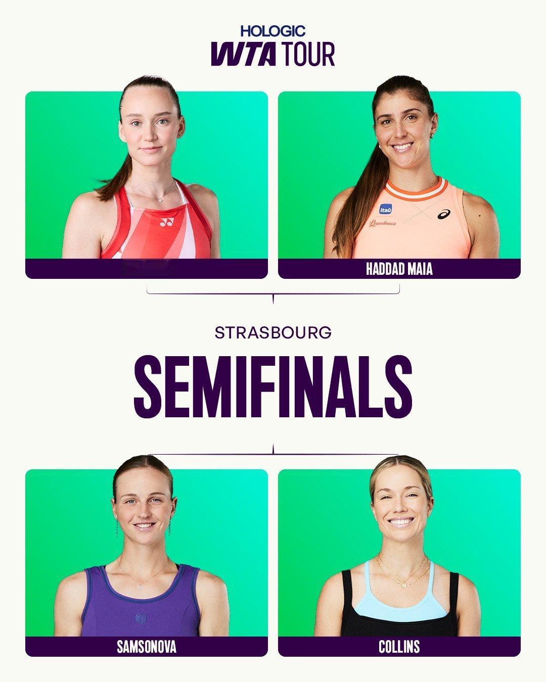 WTA500斯特拉斯堡站半决赛对阵👀柯林斯 vs [8]萨姆索诺娃[4]莱巴金