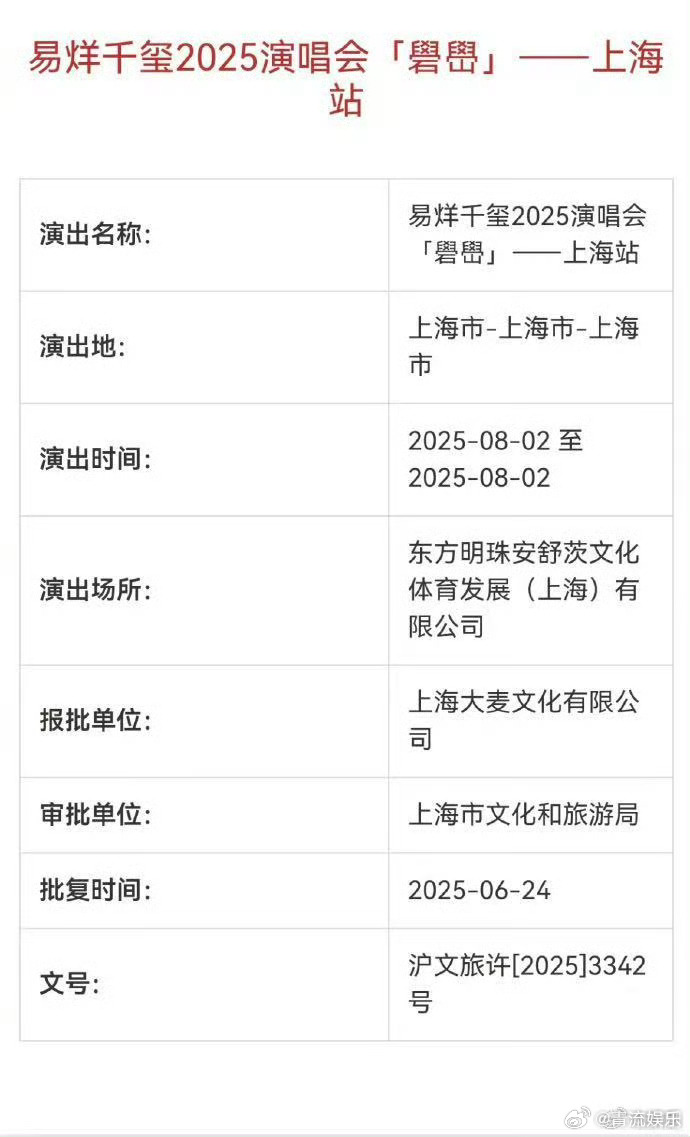 易烊千玺上海演唱会审批通过易烊千玺上海演唱会 易烊千玺上海站审批通过啦！期待住和
