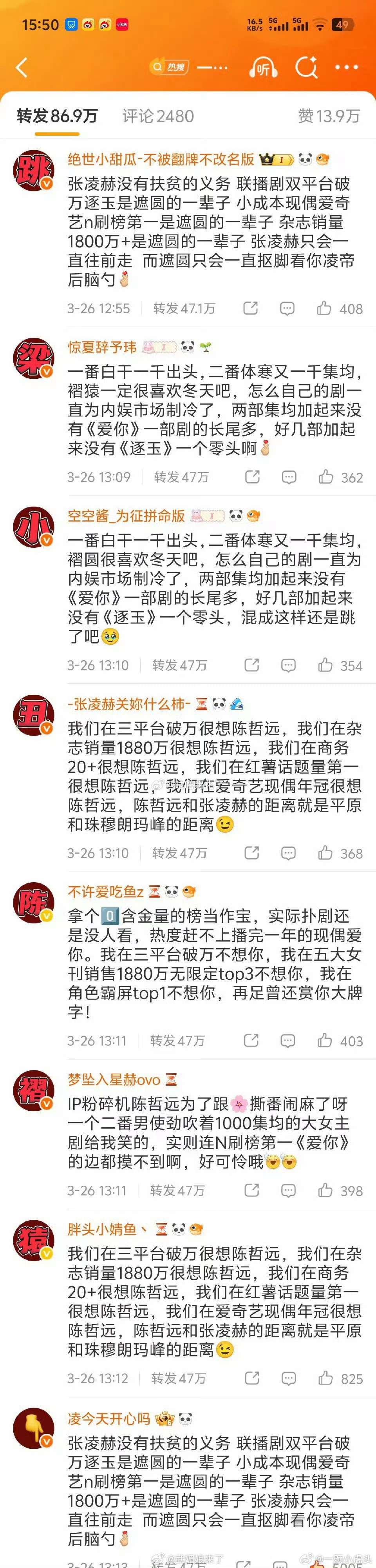 陈哲远粉丝和张凌赫粉丝还在给对方排字… 