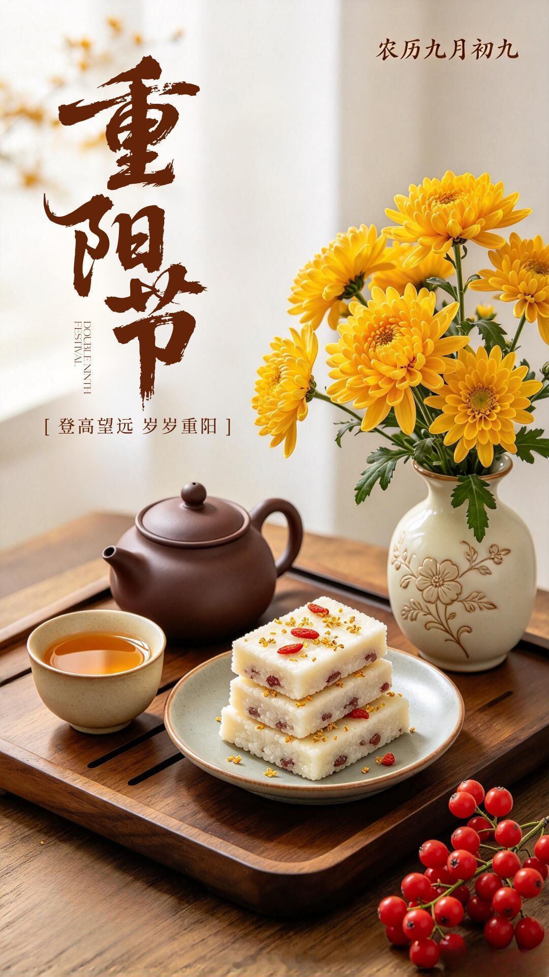 九九重阳，秋高气爽。遥寄一份祝福，愿天下老人舒心自在，三餐温暖，笑口常开，福寿安