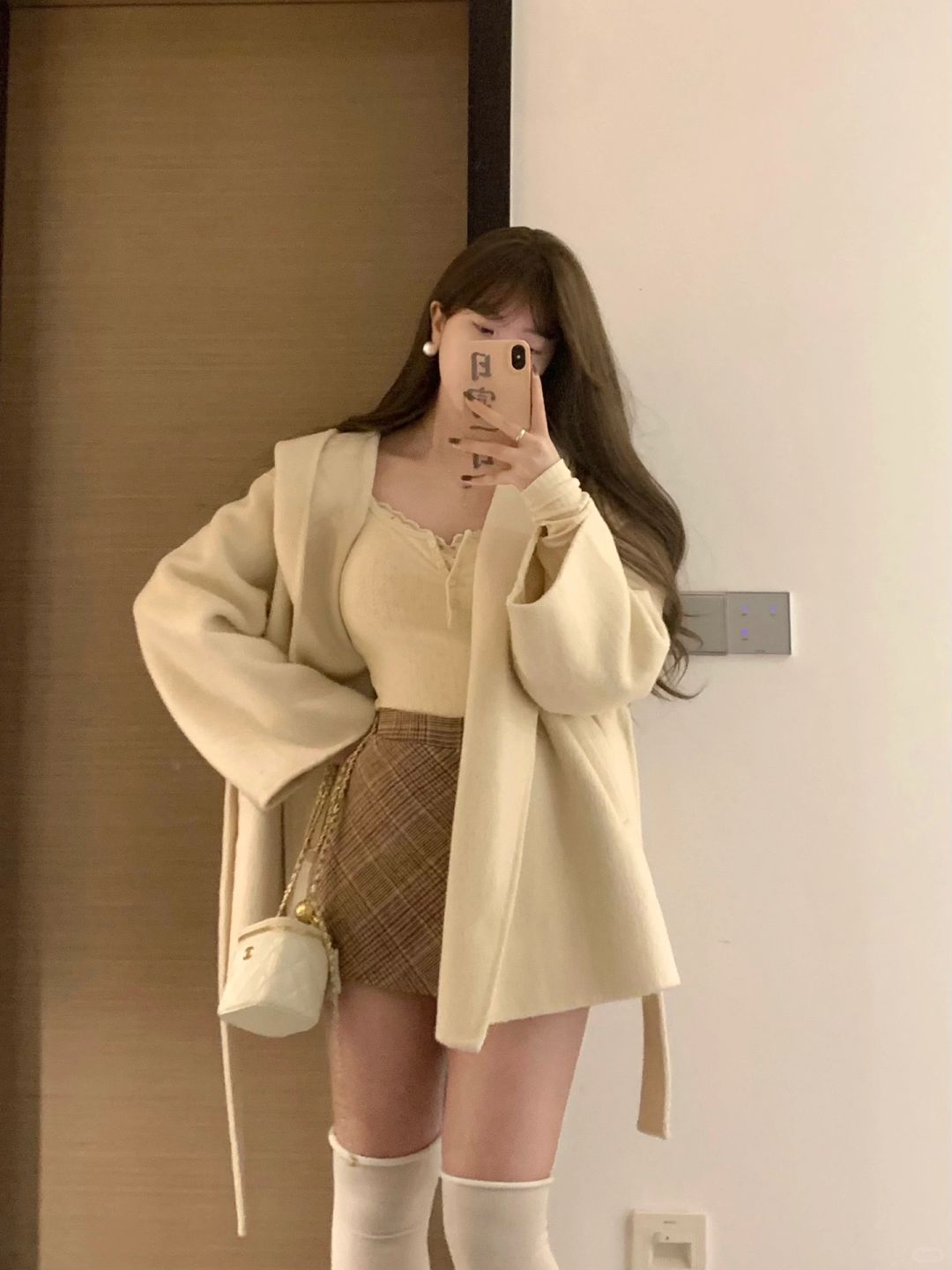 165/120 微胖穿搭 白色呢子大衣好韩