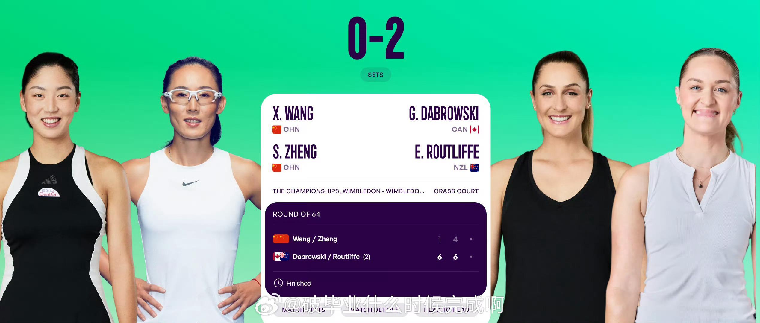 📢王欣瑜郑赛赛止步温网女双首轮📍【温网2025】女双首轮🎾/0-2（1-6