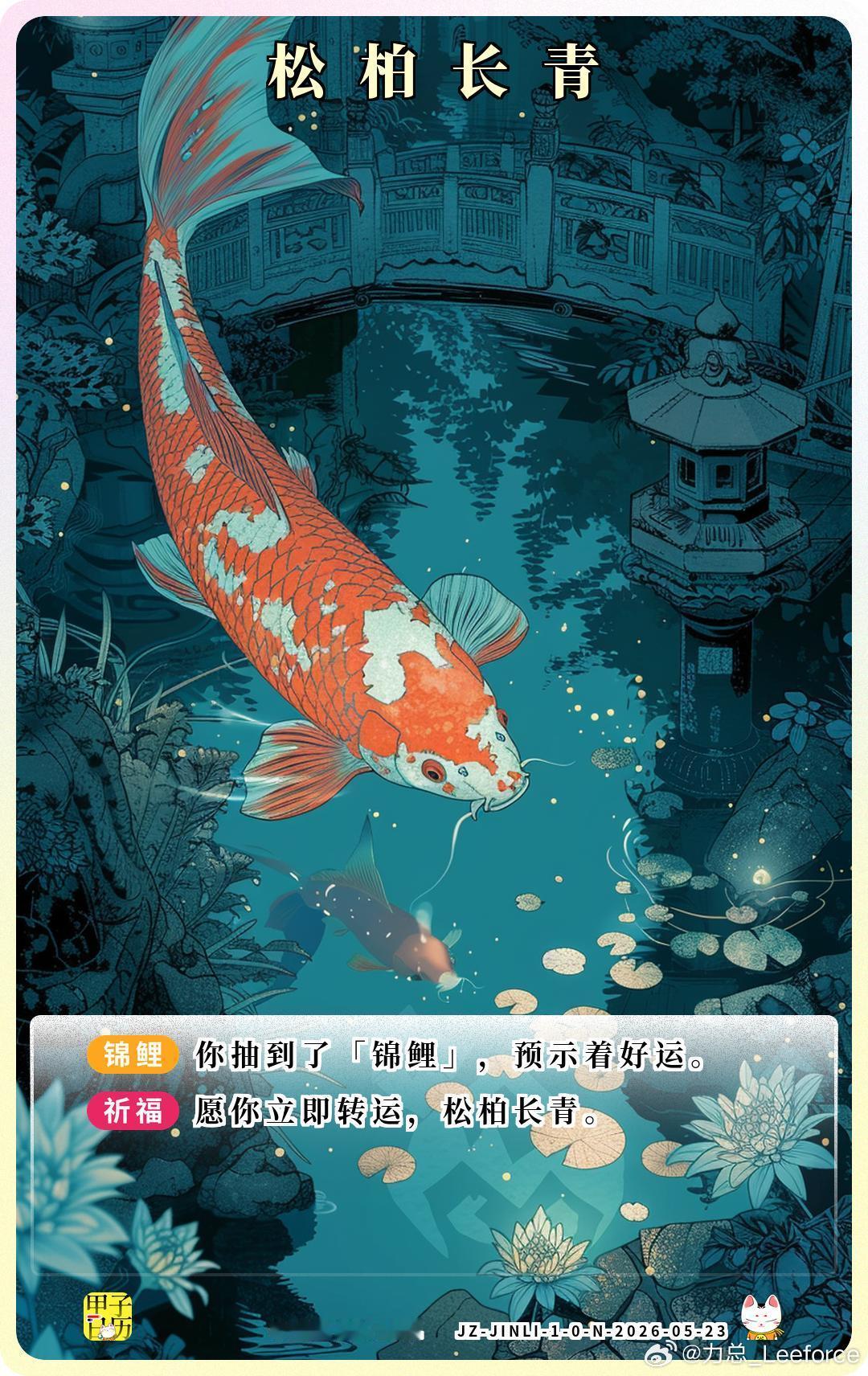 锦鲤 愿你立即转运，松柏长青。 