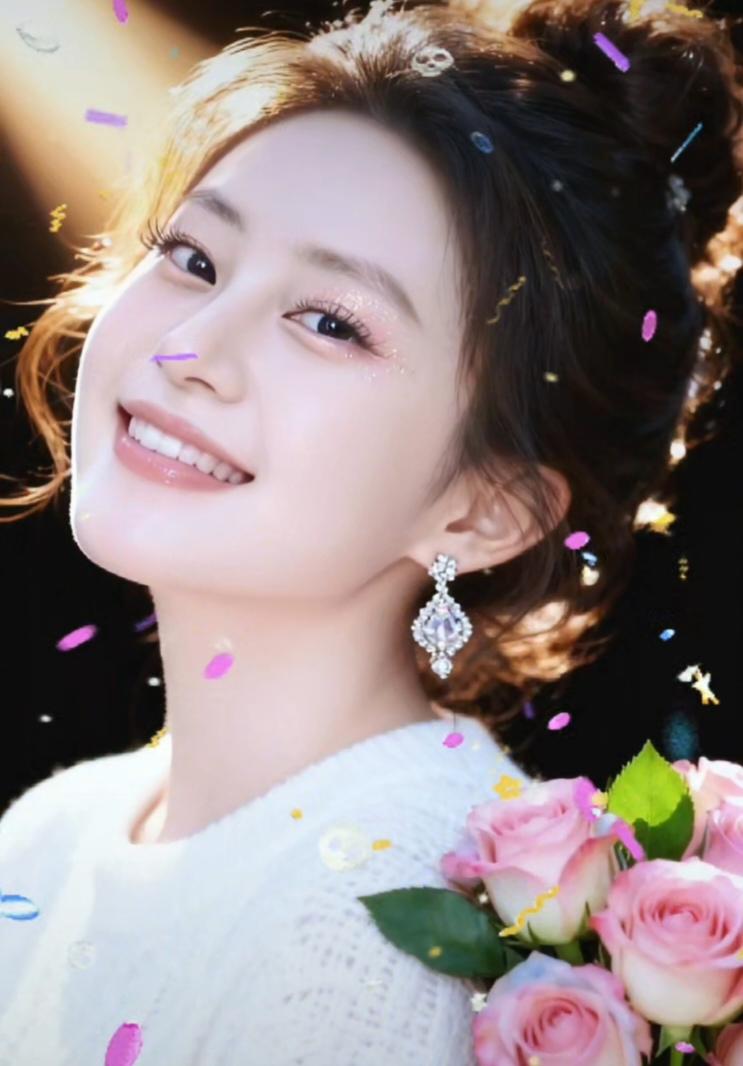 微笑的少女与粉色玫瑰，梦幻的氛围，满满的幸福感！🌸💖