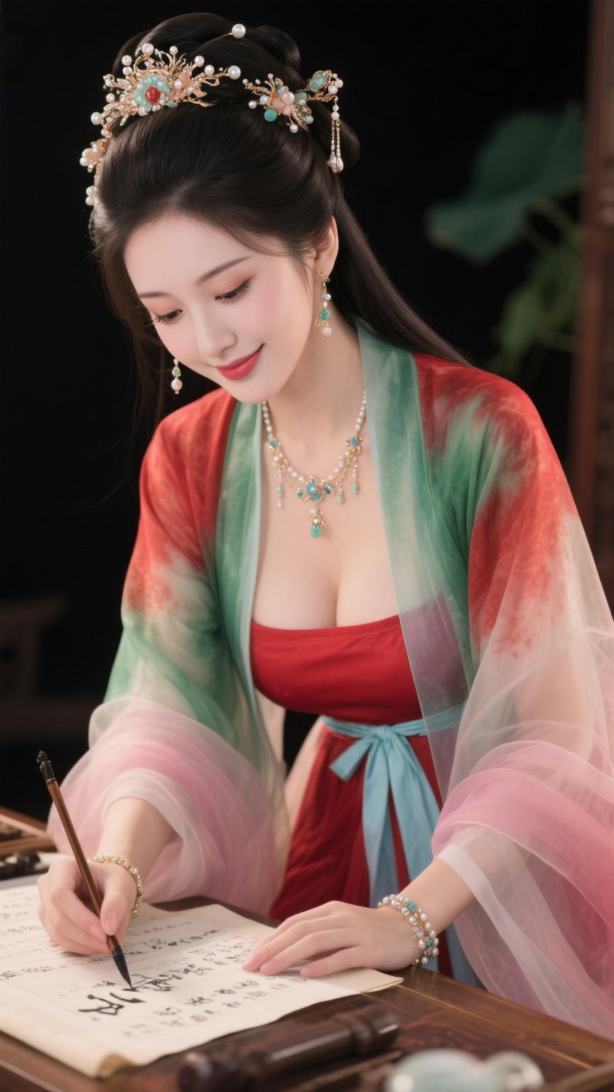 鹧鸪天·闺阁书韵
 
罗袂生香坐案前，彩绡轻覆玉光妍。银簪暗锁玲珑韵，毫墨明承雅