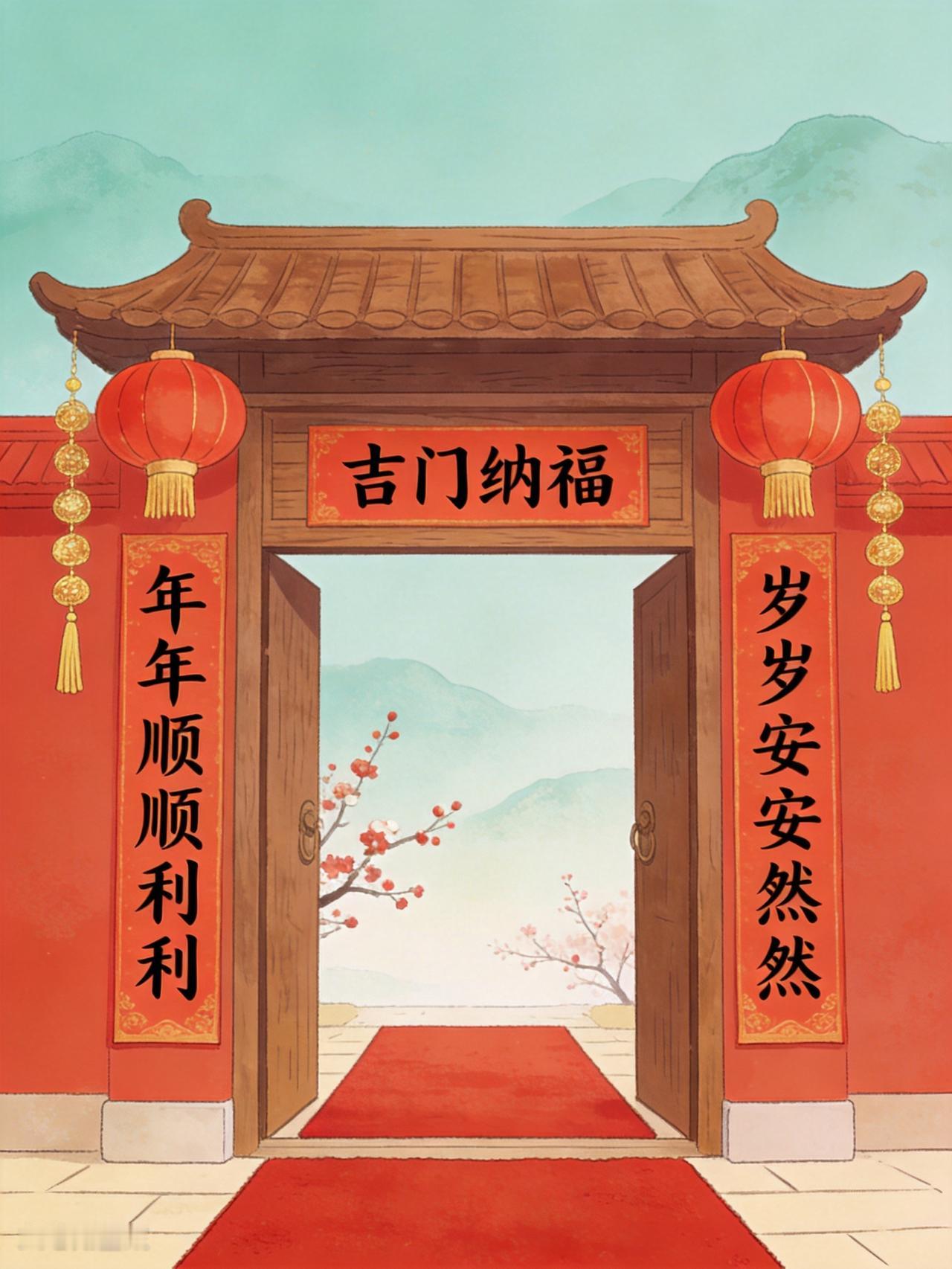 岁岁安安然然
上联：年年顺顺利利
下联：岁岁安安然然
横批：吉门纳福
这副对联延