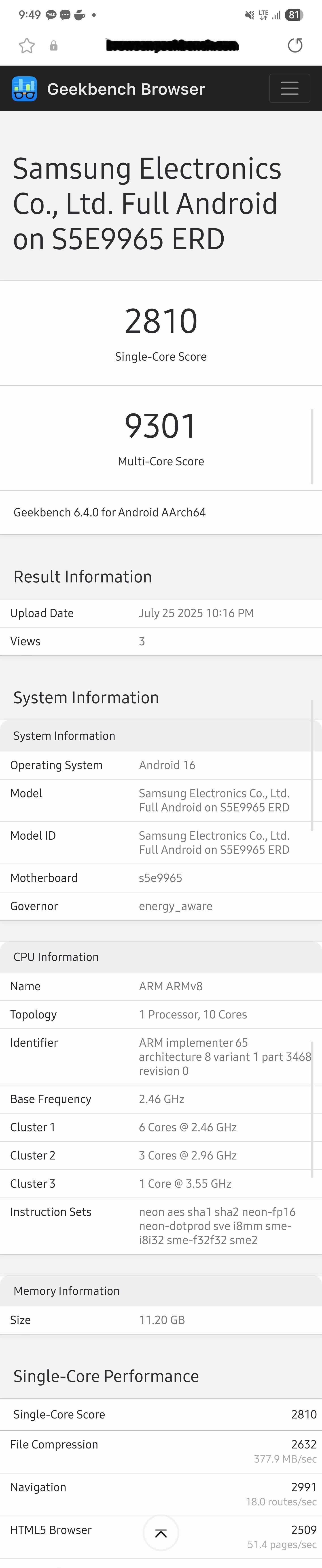 Exynos 2600 最新跑分，2810,9301  趋势很好 ​​​
