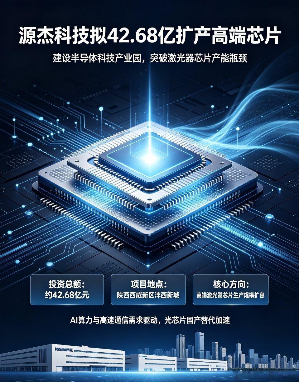 源杰科技拟42.68亿扩大高端芯片规模8月11日，源杰科技(688498.SH)