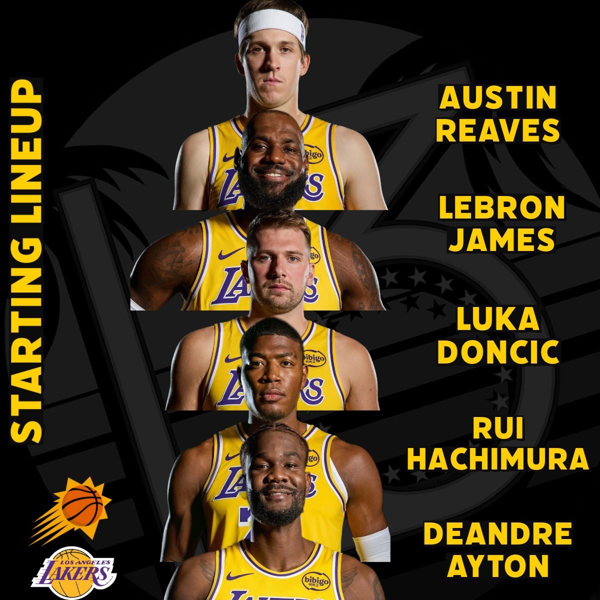 今日首发：东契奇、里夫斯、八村、老詹、艾顿！太阳vs湖人