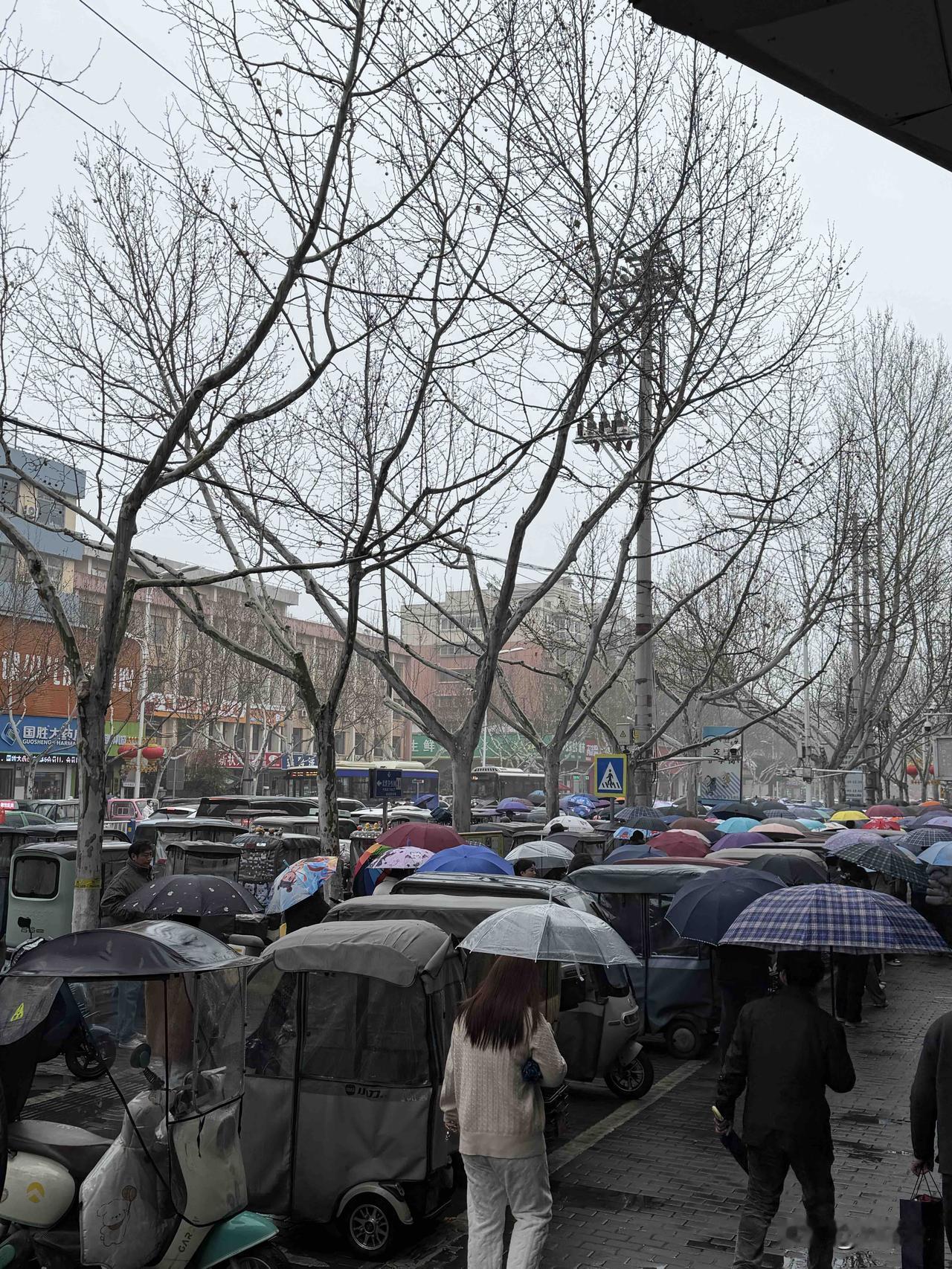 下雨天，学校门口一道亮丽的风景线！