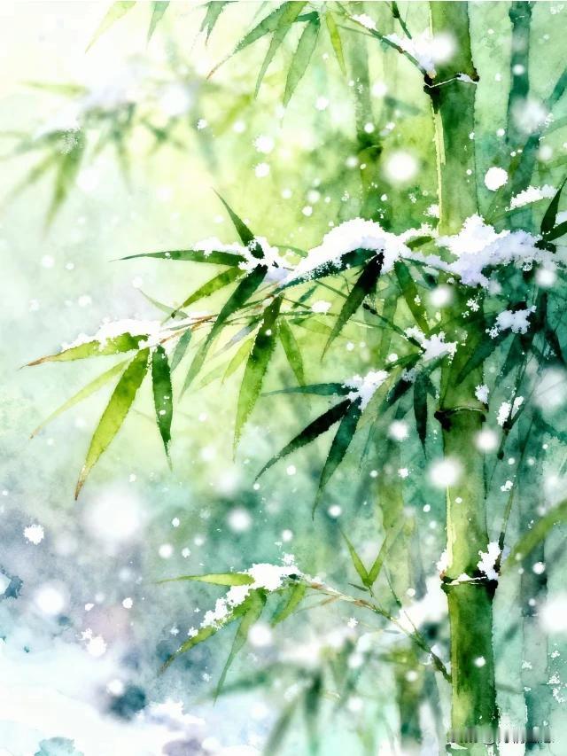 琼英轻点翠筠枝，
瘦骨凌霜意自奇。
雪落寒林犹挺秀，
白絮飞舞染翠衣。