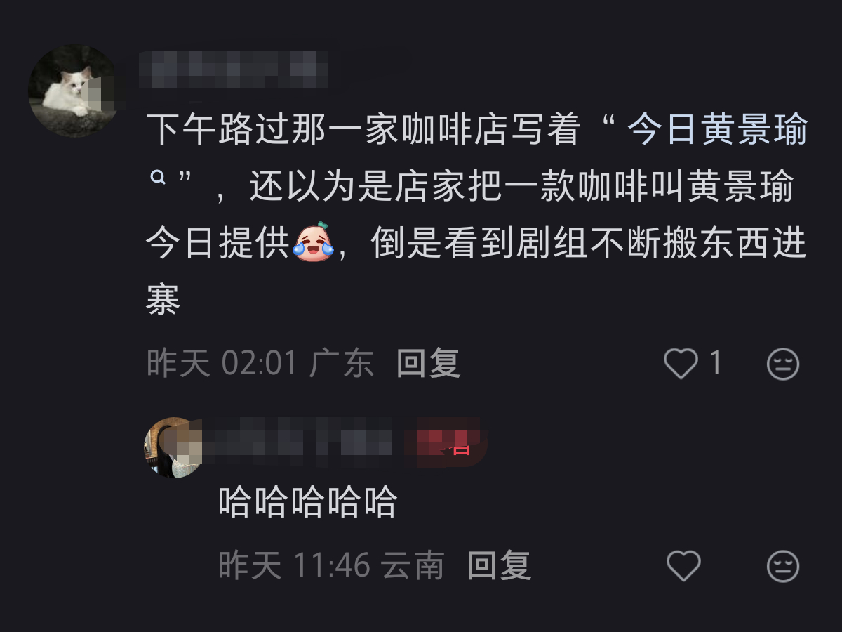 哈哈哈，昨天黄景瑜去曼贺纳古寨村取景时，征用了好几个商家的店铺取景，现场网友留言