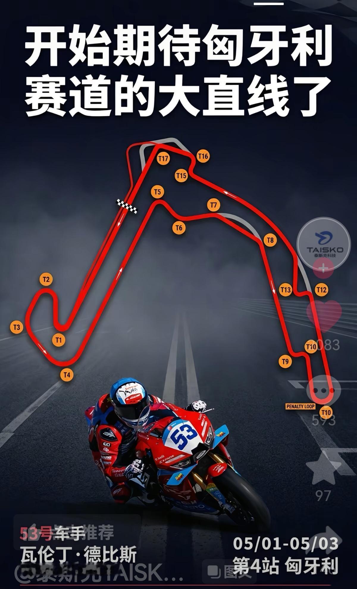 WSBK下一站匈牙利赛道，直线赛道多而且长，非常适合张雪机车的性能发挥。
刚好赛
