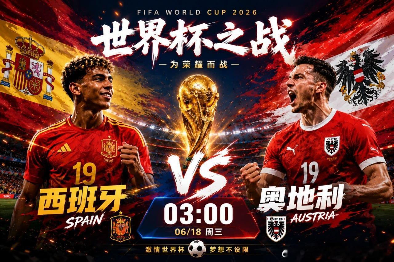 世界杯凌晨焦战⚽️🇪🇸西班牙 vs 奥地利🇦🇹🕒 03:00 准时开战